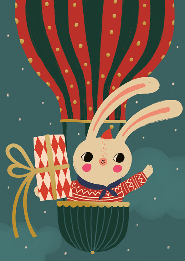 Christmas card Mira Mallius - Bunny in a hot air balloon