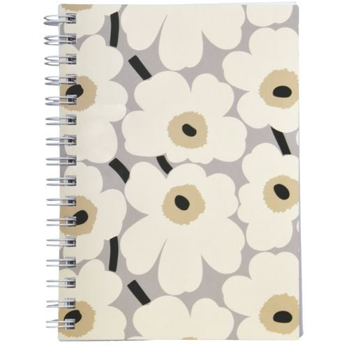 Muistikirja A5 kierre Marimekko - Unikko harmaamusta