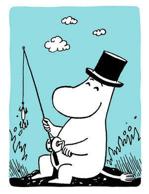 2-part card letterpress Moomin - Moominpappa with a fishing rod