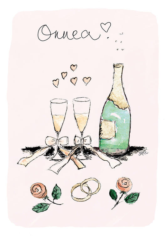 2-part card Sari's Artwork - Wedding Rings and sparkling wine