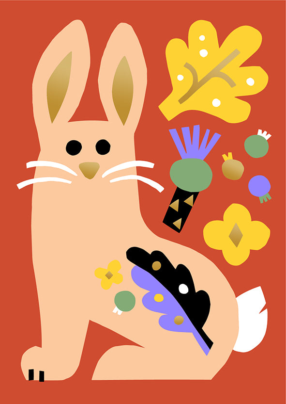 Postcard Kisonen - Bunny and leaves