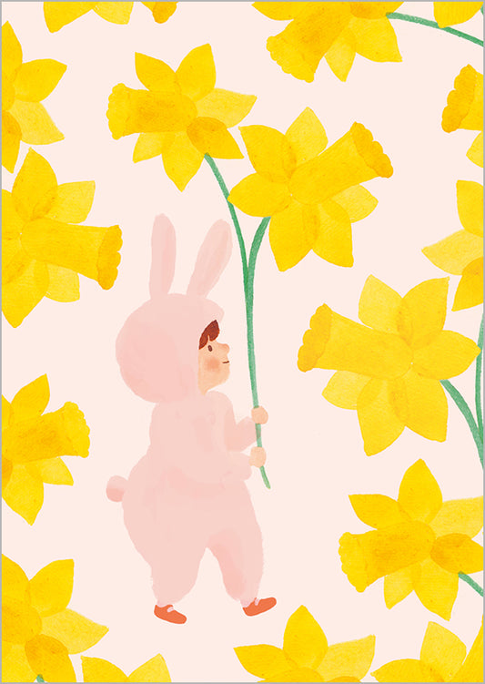 Postcard Polka Paper - Easter bunny and daffodils