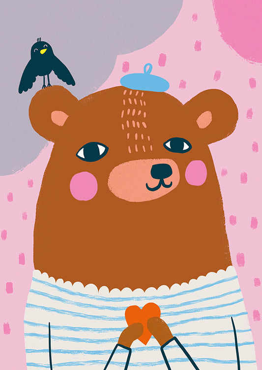 Postcard Mira Mallius - Bear, bird and heart