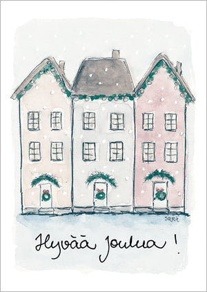 Christmas card Sari's Artwork - Christmas houses, Happy Christmas