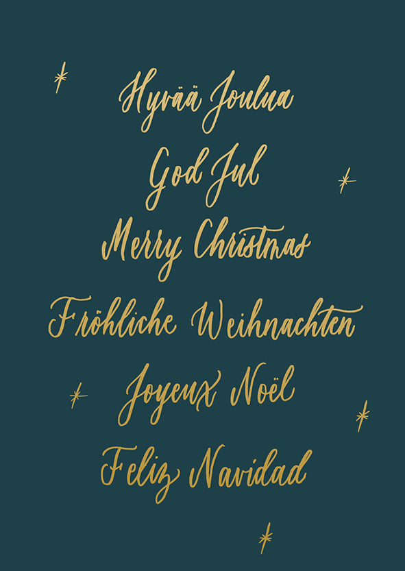 Kalligrafiastudio joulukortti - hyvää joulua monikielinen