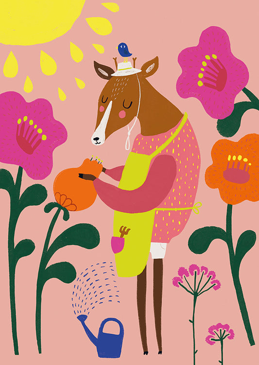 Postcard Mira Mallius - Watering flowers