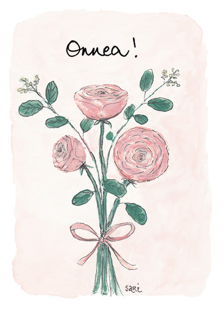 2-osainen kortti Sari's Artwork - Vaaleanpunainen kimppu "Onnea"