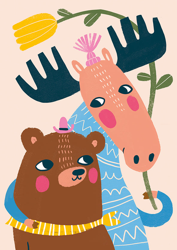 Postcard Mira Mallius - Bear and moose friends