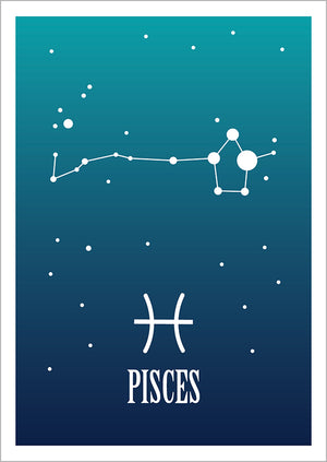 Kohopainettu postikortti - Pisces / Kalat