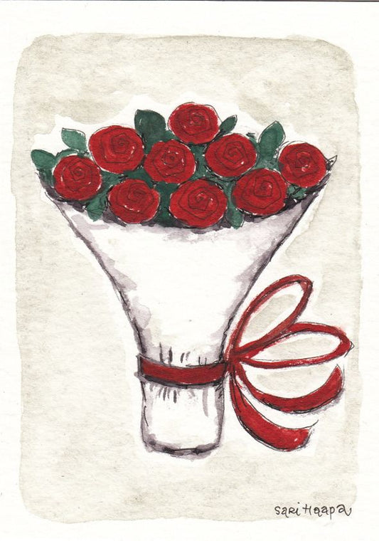 2-osainen kortti Sari's Artwork - Punainen ruusukimppu