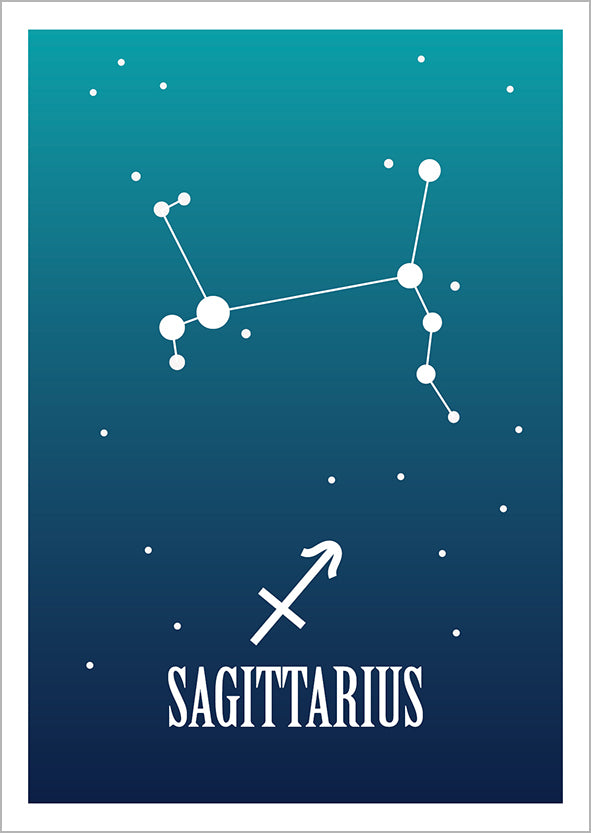 Kohopainettu postikortti - Sagittarius / Jousimies
