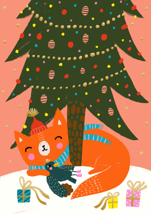 Christmas card Mira Mallius - Fox at the foot of the fir tree