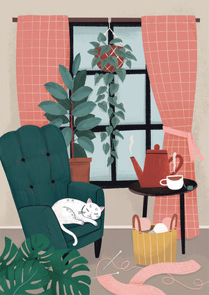 Postikortti Kaisu Sandberg - Kissa nojatuolissa