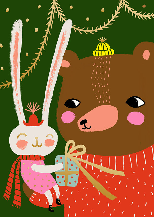 Christmas card Mira Mallius - Teddy bear and bunny