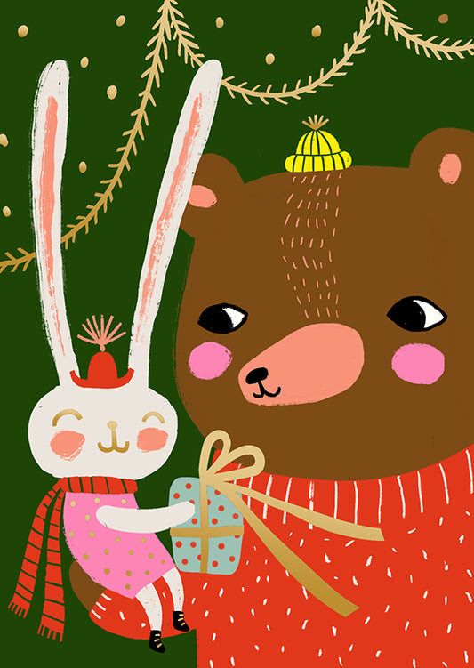 Christmas card Mira Mallius - Teddy bear and bunny