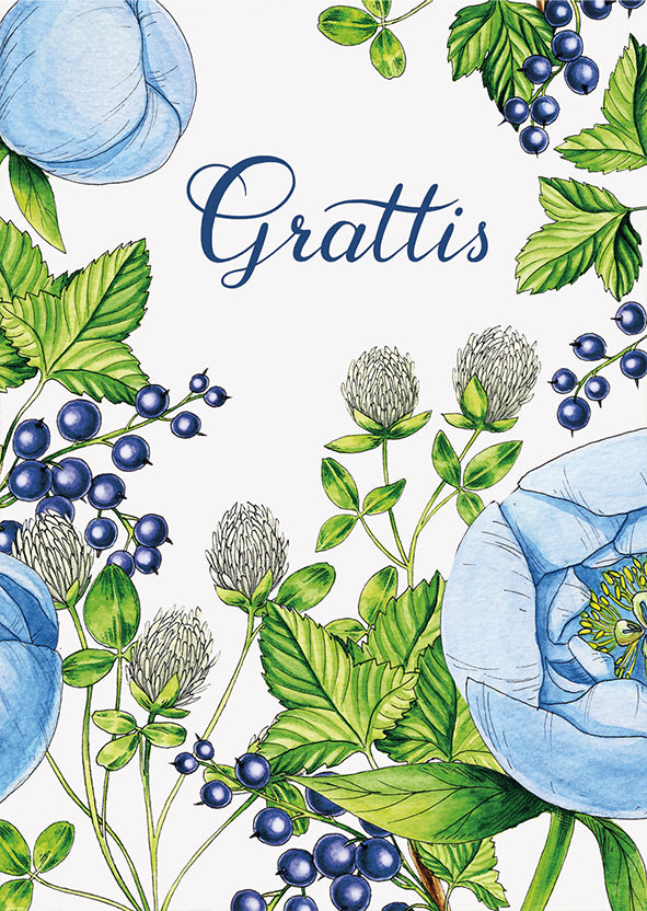 2-part card Natali Kit - Blue flowers, Grattis