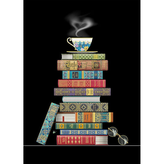 2-part card Bug Art - Stack of books and tea cup