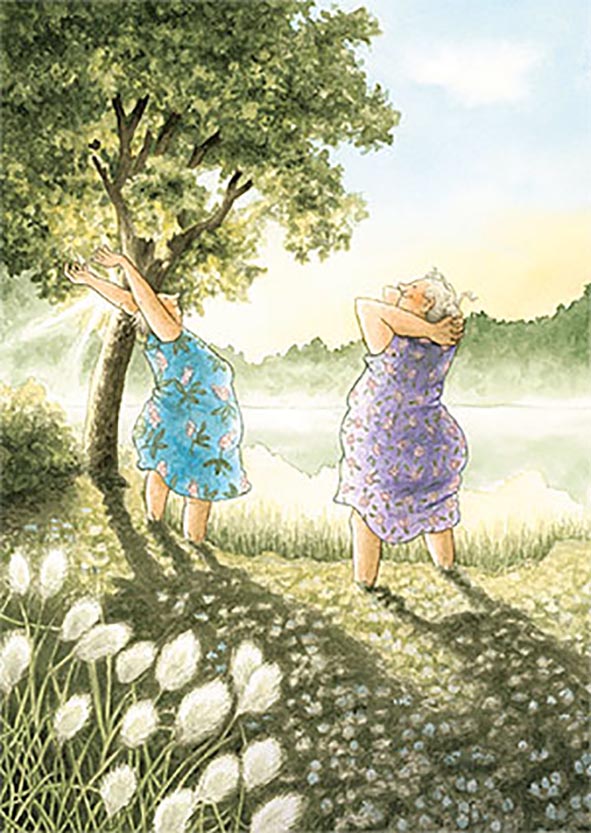 Inge Löök postcard - Grandmothers on the shore of the lake