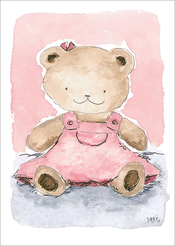 Postcard Sari's Artwork - Teddy bear, red