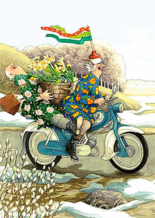 Inge Löök postcard - Grandmothers on a moped ride