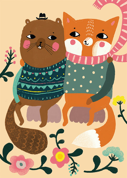 Postcard Mira Mallius - Beaver and fox