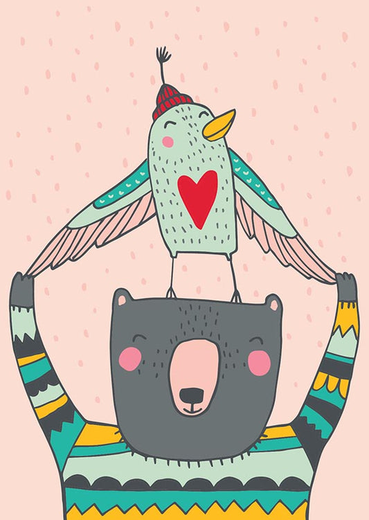 Postcard Mira Mallius-Bear and bird