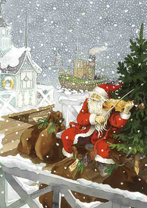 Inge Löök Christmas card - Santa Claus plays the violin