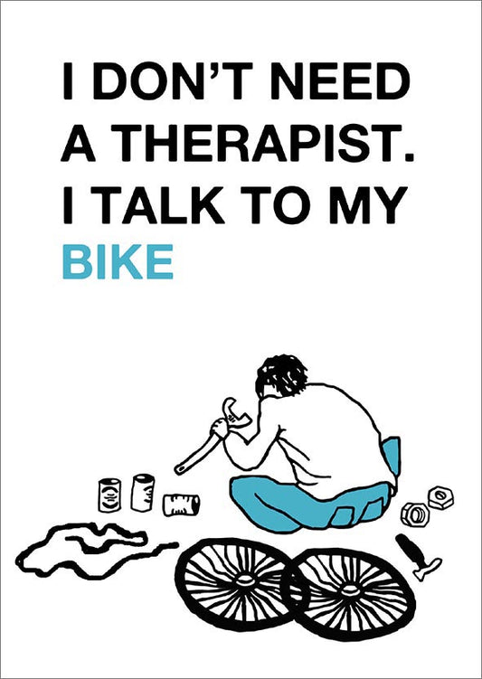 Kohopainettu postikortti Therapist - Bike