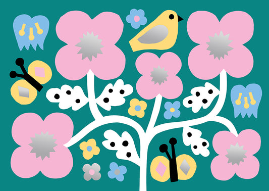 2-osainen kortti Leena Kisonen - 	Kukat ja linnut