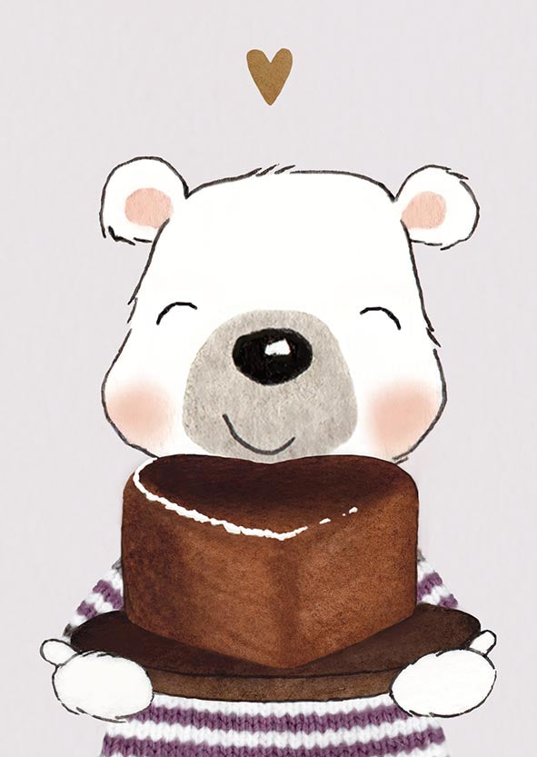 Postcard Henna Adel - Teddy bear and cake