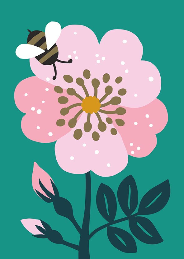 Postcard Kisonen - Flower and bee