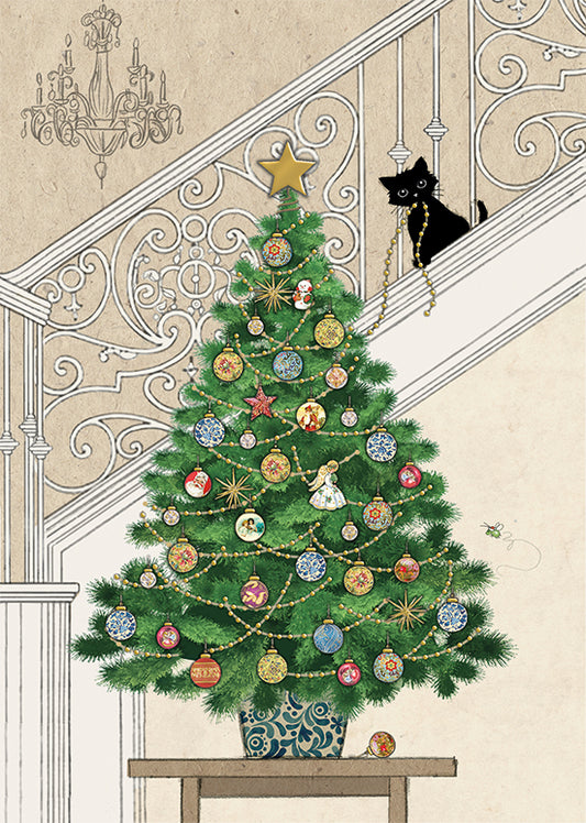 2-part card Bug Art - Christmas tree and cat