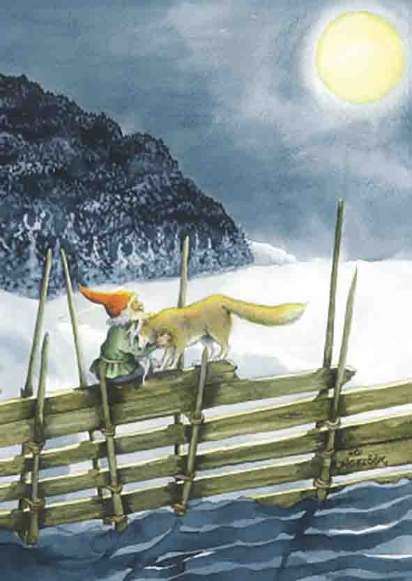 Inge Löök Christmas card - Elf and fox