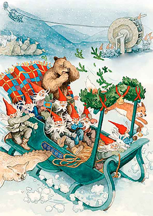 Inge Löök Christmas card - Elves' Christmas sleigh