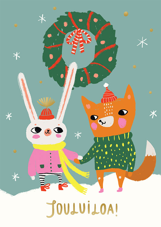 2-part Christmas card Mira Mallius - Bunny and fox