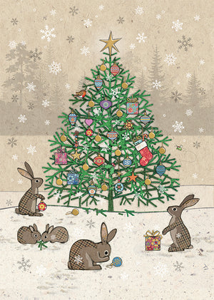 2-part card Bug Art - Christmas tree and bunnies