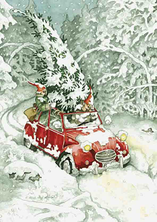 Postcard Inge Löök - Grannies and the Christmas car