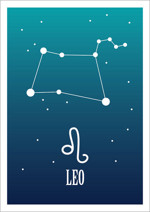 Kohopainettu postikortti - Leo / Leijona