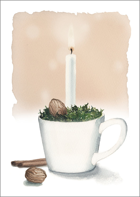 Henna Adel joulukortti - Kynttilä kahvikupissa