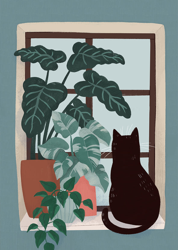 2-osainen kortti Kaisu Sandberg - Kissa ikkunalla