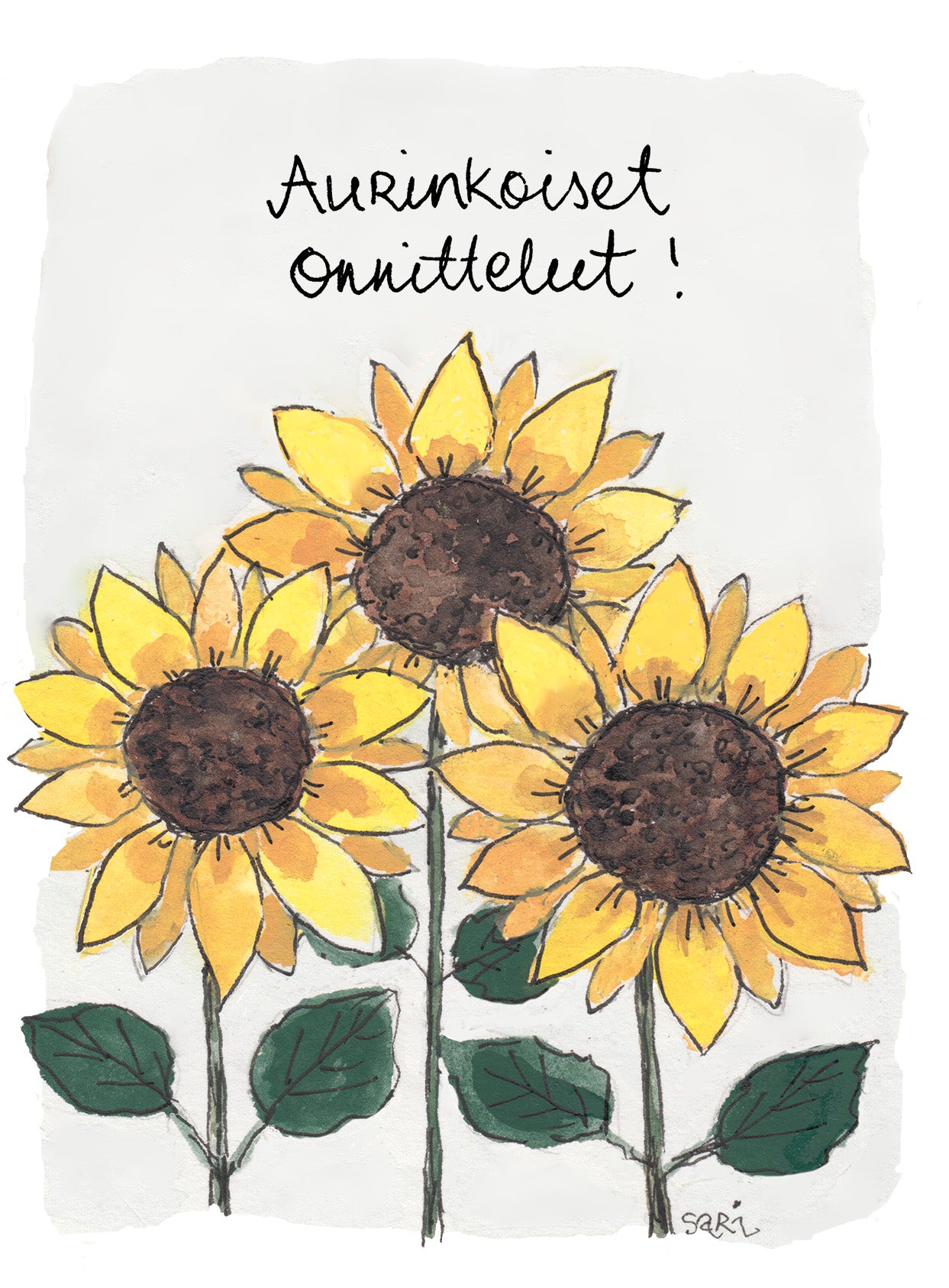2-osainen kortti Sari's Artwork - Auringonkukat, aurinkoiset onnittelut