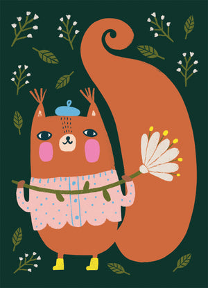 Postikortti Mira Mallius - Orava ja kukat