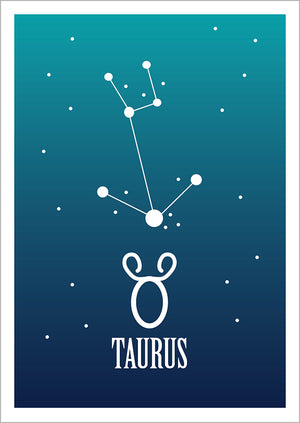 Kohopainettu postikortti - Taurus / Härkä