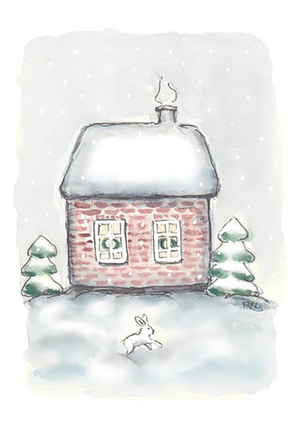 2-part Christmas card Sari's Artwork - Brick house and bunny