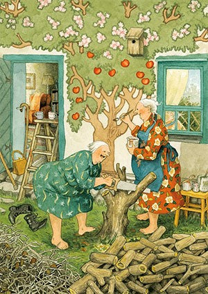 Inge Löök postcard - Grandmothers and an apple tree