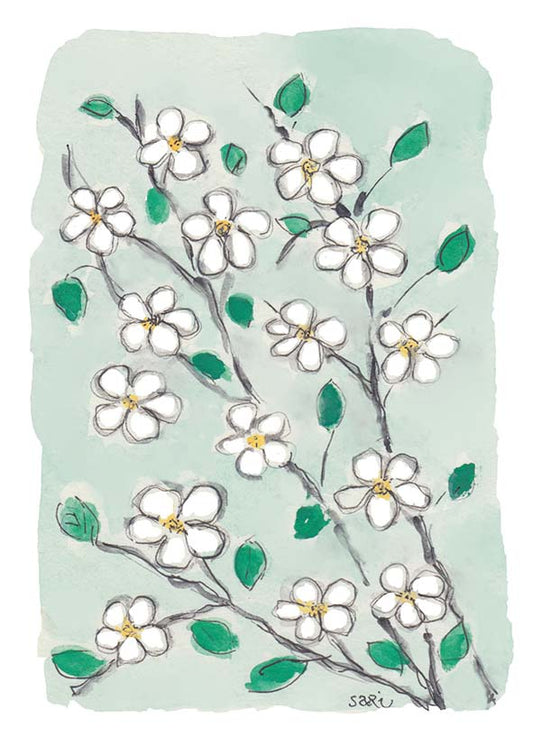 Postikortti Sari's Artwork - Valkoiset kukat ja oksat