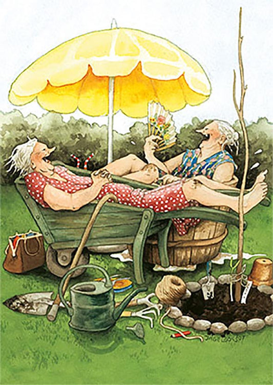 Inge Löök postikortti - Mummot puutarhatöissä