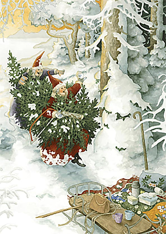Inge Löök Christmas card - Grandmothers on a Christmas tree picking trip