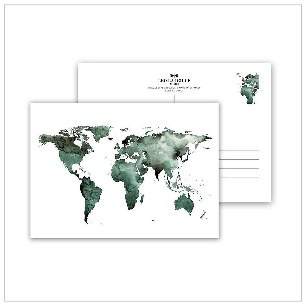 Postcard Leo la Douce - World map green
