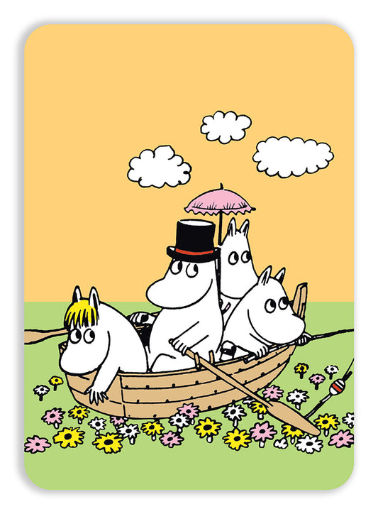 Postcard Moomin - Moomin in a boat in the field